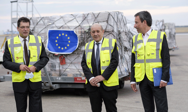 Janez Lenarcic, Jean-Yves Le Drian and Phillipe Goffin